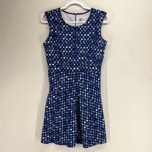 Title Nine Dream Fit Flare Sleeveless Dress Womens Small Blue Geometric Print